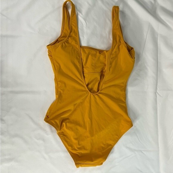 Everlane Women sz S Marigold Yellow Square Neck One Piece Swim Cheeky Open Back - Picture 7 of 8